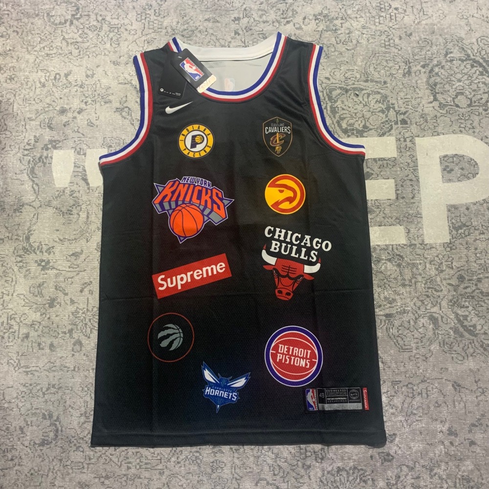 Nike Supreme NBA Teams Jersey Size 48 Large Black Logo Print 94 AQ8017-010